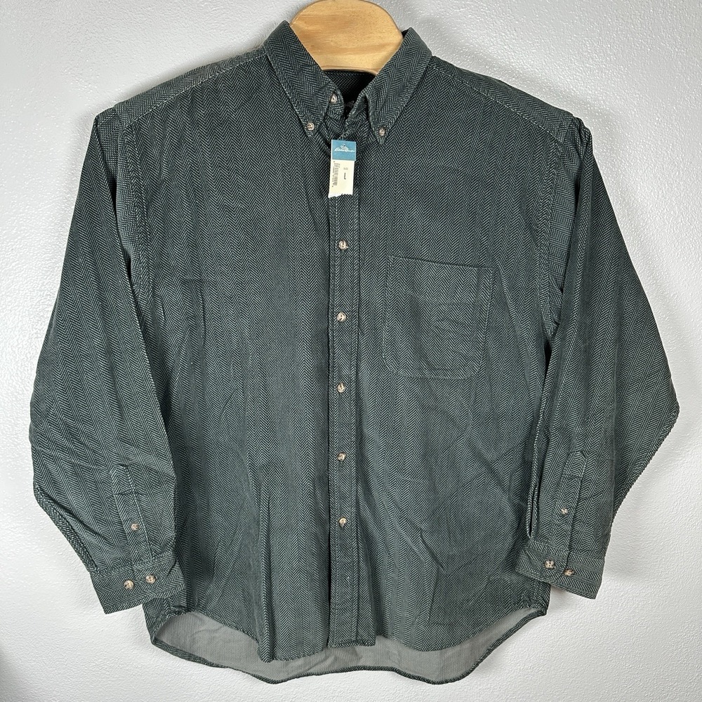 NEW‎ Eddie Bauer Shirt Mens Large Gray Herringbone Flannel Outdoor Gorp Rugged